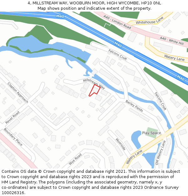 4, MILLSTREAM WAY, WOOBURN MOOR, HIGH WYCOMBE, HP10 0NL: Location map and indicative extent of plot