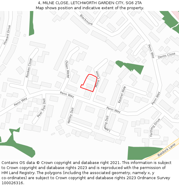 4, MILNE CLOSE, LETCHWORTH GARDEN CITY, SG6 2TA: Location map and indicative extent of plot