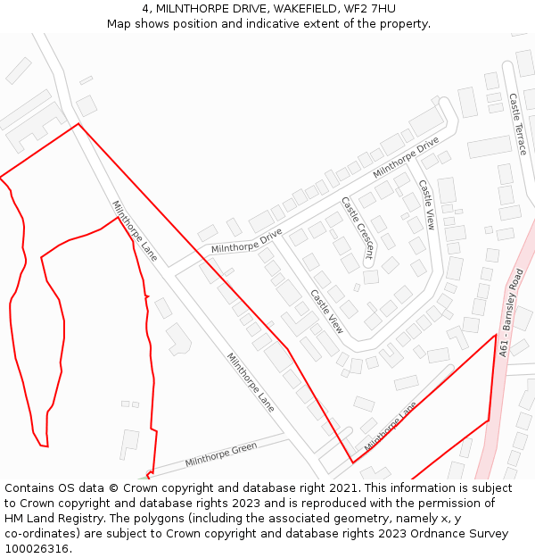 4, MILNTHORPE DRIVE, WAKEFIELD, WF2 7HU: Location map and indicative extent of plot