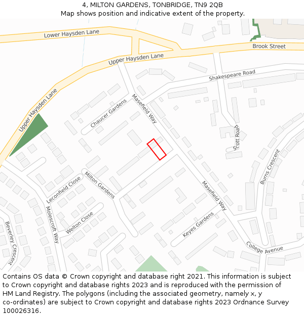 4, MILTON GARDENS, TONBRIDGE, TN9 2QB: Location map and indicative extent of plot