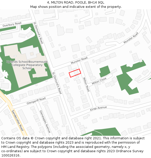 4, MILTON ROAD, POOLE, BH14 9QL: Location map and indicative extent of plot
