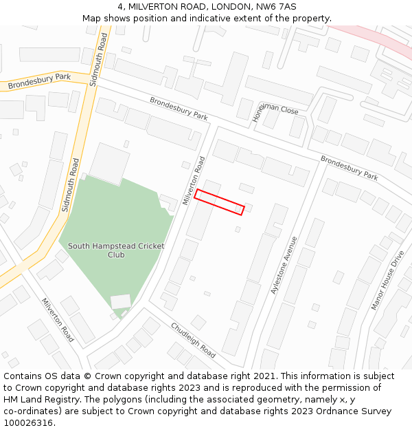 4, MILVERTON ROAD, LONDON, NW6 7AS: Location map and indicative extent of plot