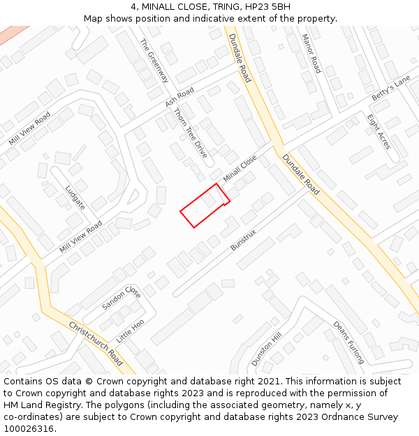 4, MINALL CLOSE, TRING, HP23 5BH: Location map and indicative extent of plot