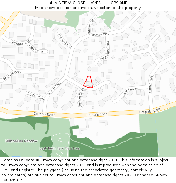 4, MINERVA CLOSE, HAVERHILL, CB9 0NF: Location map and indicative extent of plot