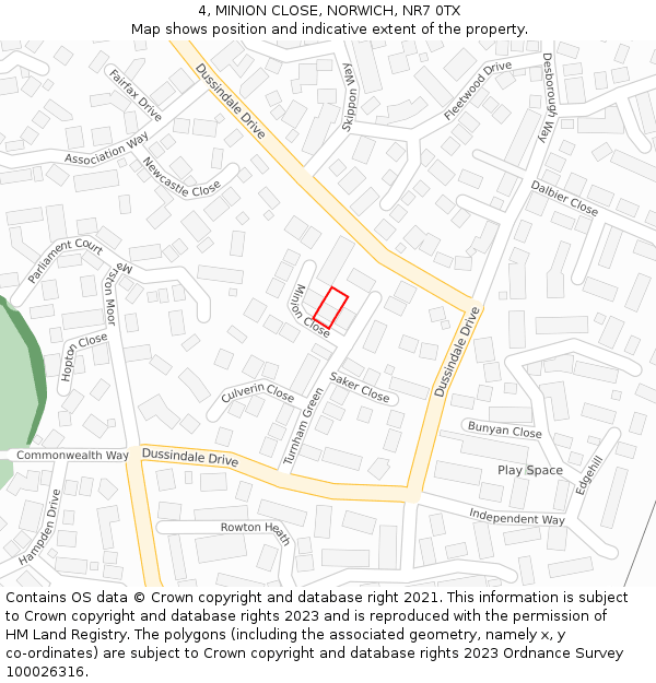 4, MINION CLOSE, NORWICH, NR7 0TX: Location map and indicative extent of plot