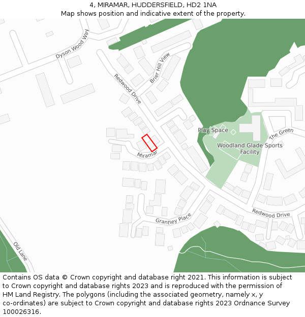 4, MIRAMAR, HUDDERSFIELD, HD2 1NA: Location map and indicative extent of plot