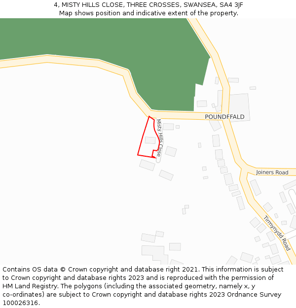 4, MISTY HILLS CLOSE, THREE CROSSES, SWANSEA, SA4 3JF: Location map and indicative extent of plot