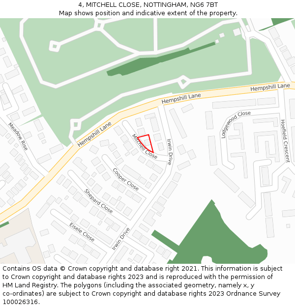 4, MITCHELL CLOSE, NOTTINGHAM, NG6 7BT: Location map and indicative extent of plot