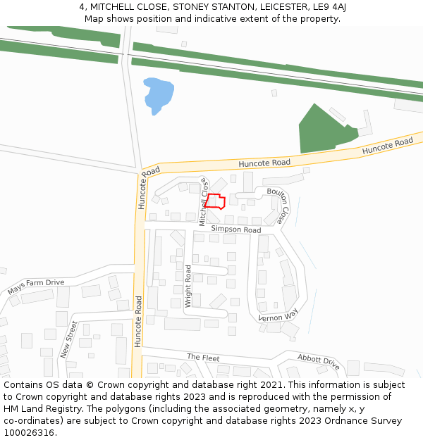 4, MITCHELL CLOSE, STONEY STANTON, LEICESTER, LE9 4AJ: Location map and indicative extent of plot