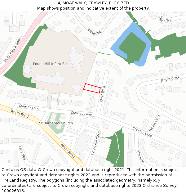 4, MOAT WALK, CRAWLEY, RH10 7ED: Location map and indicative extent of plot