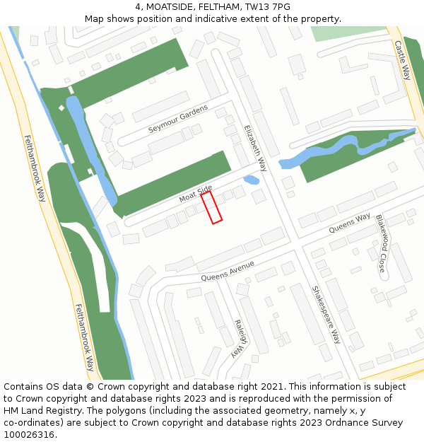 4, MOATSIDE, FELTHAM, TW13 7PG: Location map and indicative extent of plot