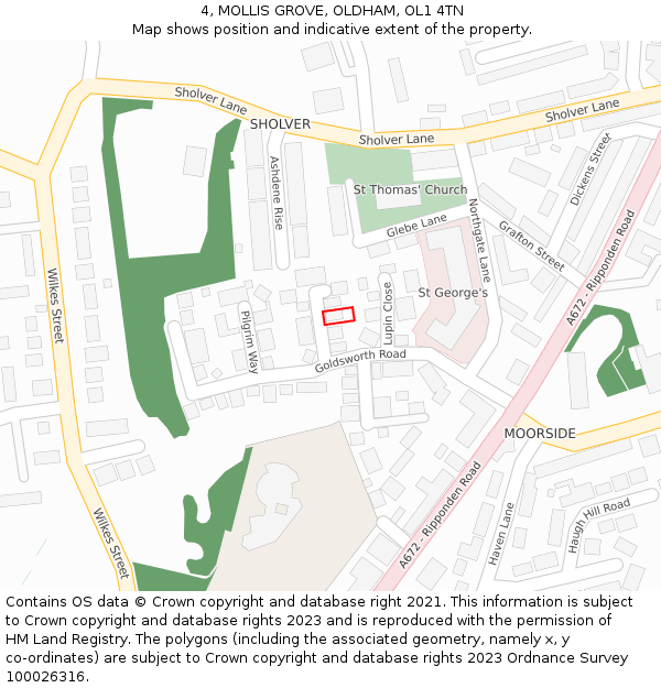 4, MOLLIS GROVE, OLDHAM, OL1 4TN: Location map and indicative extent of plot
