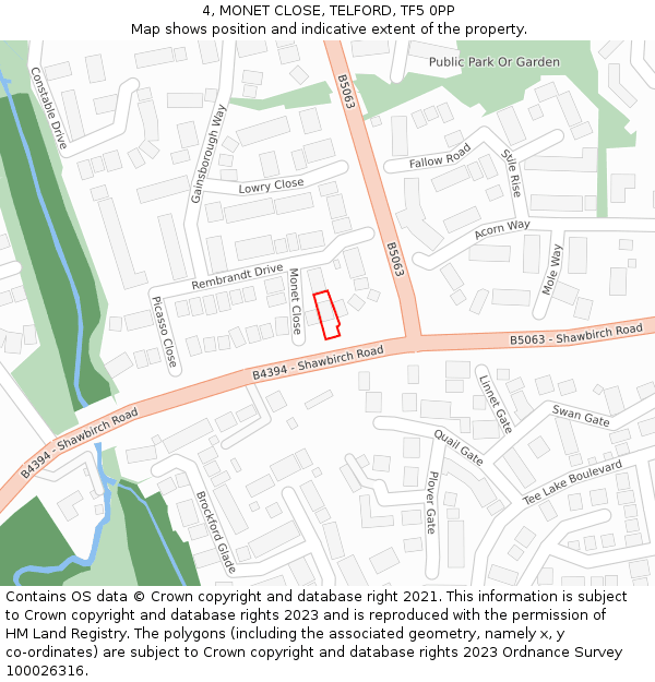 4, MONET CLOSE, TELFORD, TF5 0PP: Location map and indicative extent of plot