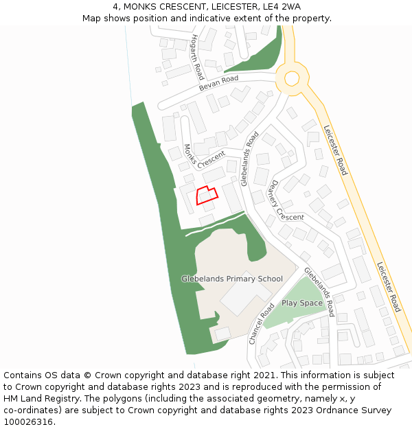 4, MONKS CRESCENT, LEICESTER, LE4 2WA: Location map and indicative extent of plot