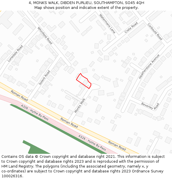 4, MONKS WALK, DIBDEN PURLIEU, SOUTHAMPTON, SO45 4QH: Location map and indicative extent of plot