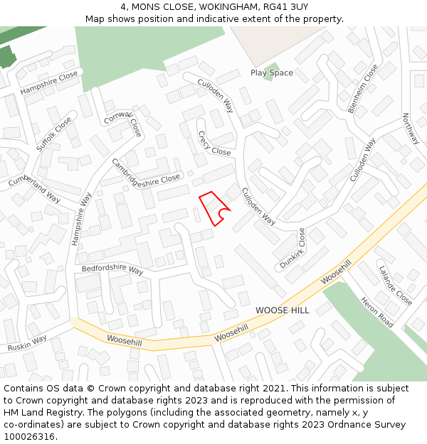 4, MONS CLOSE, WOKINGHAM, RG41 3UY: Location map and indicative extent of plot