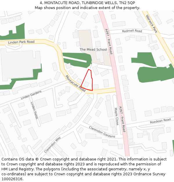4, MONTACUTE ROAD, TUNBRIDGE WELLS, TN2 5QP: Location map and indicative extent of plot