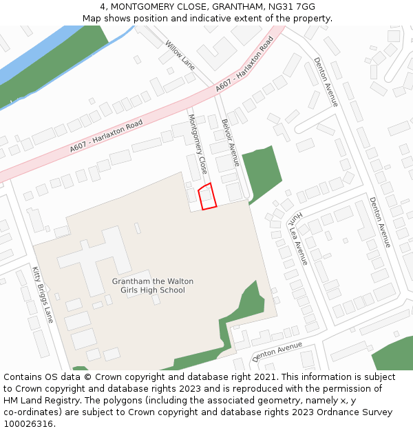 4, MONTGOMERY CLOSE, GRANTHAM, NG31 7GG: Location map and indicative extent of plot