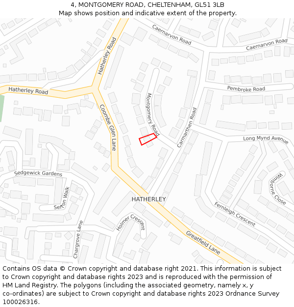 4, MONTGOMERY ROAD, CHELTENHAM, GL51 3LB: Location map and indicative extent of plot