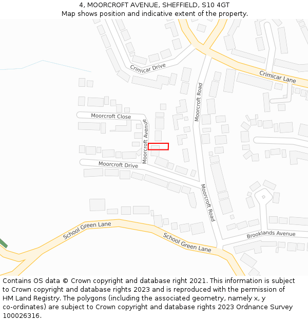 4, MOORCROFT AVENUE, SHEFFIELD, S10 4GT: Location map and indicative extent of plot