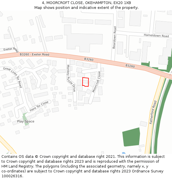 4, MOORCROFT CLOSE, OKEHAMPTON, EX20 1XB: Location map and indicative extent of plot