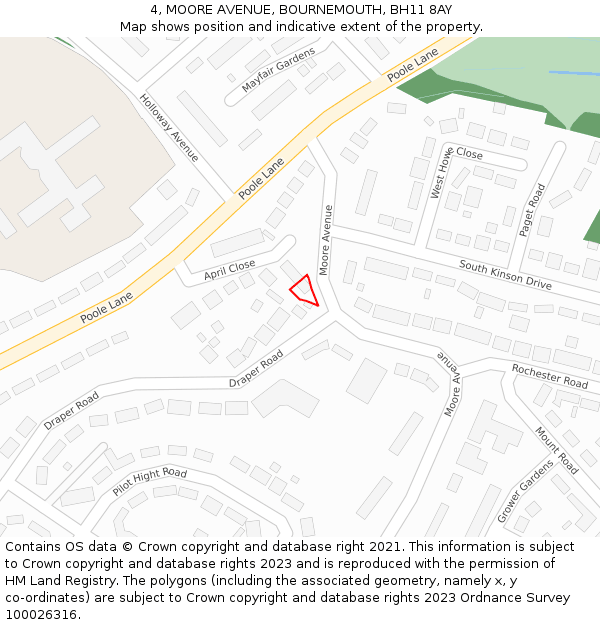 4, MOORE AVENUE, BOURNEMOUTH, BH11 8AY: Location map and indicative extent of plot