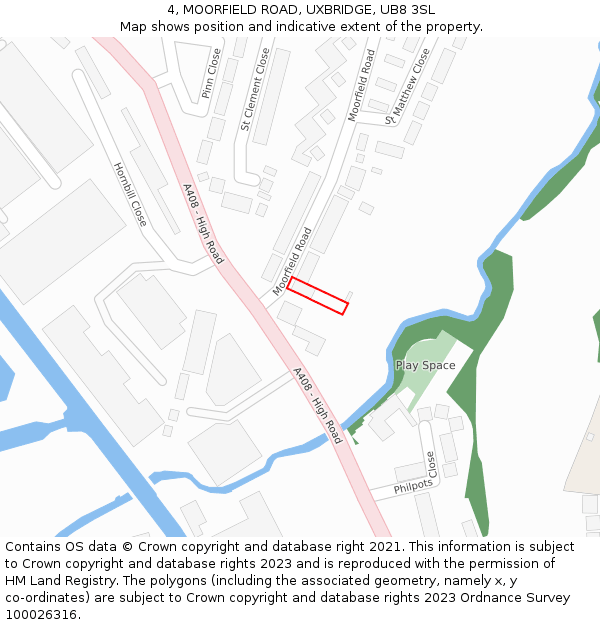 4, MOORFIELD ROAD, UXBRIDGE, UB8 3SL: Location map and indicative extent of plot