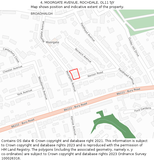 4, MOORGATE AVENUE, ROCHDALE, OL11 5JY: Location map and indicative extent of plot
