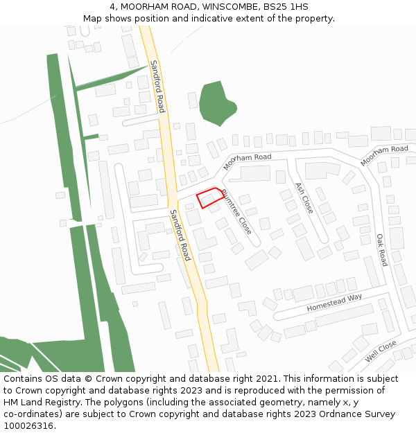 4, MOORHAM ROAD, WINSCOMBE, BS25 1HS: Location map and indicative extent of plot