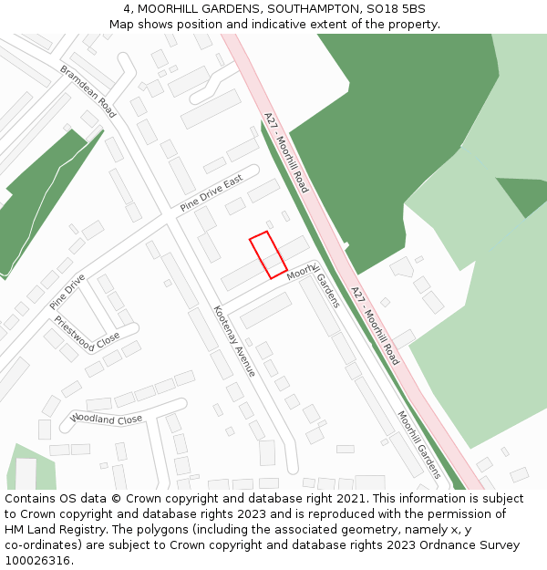 4, MOORHILL GARDENS, SOUTHAMPTON, SO18 5BS: Location map and indicative extent of plot