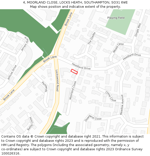 4, MOORLAND CLOSE, LOCKS HEATH, SOUTHAMPTON, SO31 6WE: Location map and indicative extent of plot