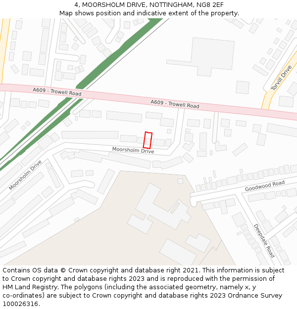 4, MOORSHOLM DRIVE, NOTTINGHAM, NG8 2EF: Location map and indicative extent of plot