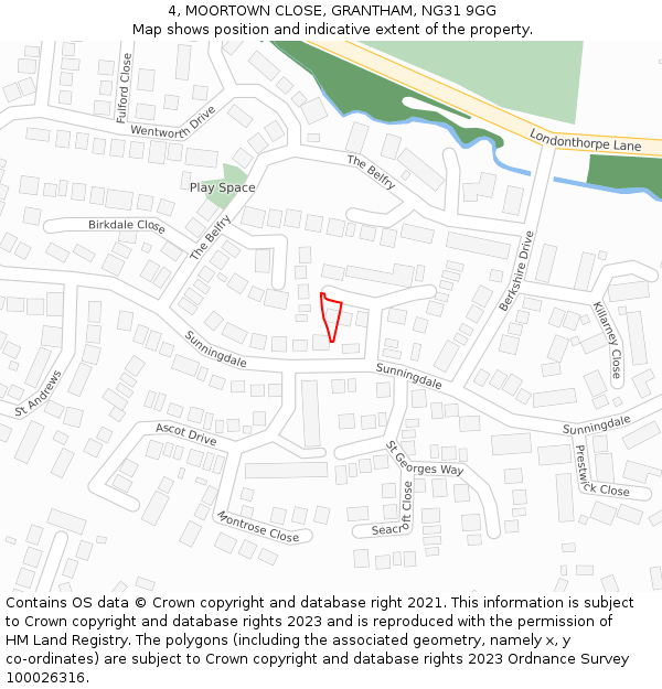 4, MOORTOWN CLOSE, GRANTHAM, NG31 9GG: Location map and indicative extent of plot