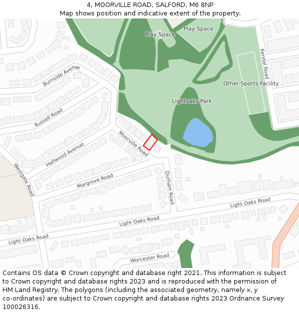 4, MOORVILLE ROAD, SALFORD, M6 8NP: Location map and indicative extent of plot