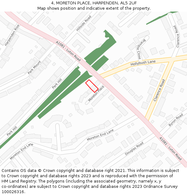 4, MORETON PLACE, HARPENDEN, AL5 2UF: Location map and indicative extent of plot