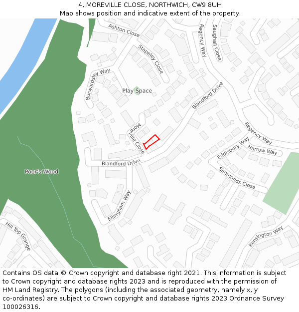 4, MOREVILLE CLOSE, NORTHWICH, CW9 8UH: Location map and indicative extent of plot