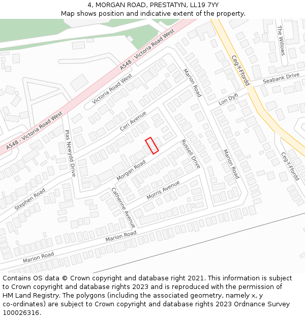 4, MORGAN ROAD, PRESTATYN, LL19 7YY: Location map and indicative extent of plot