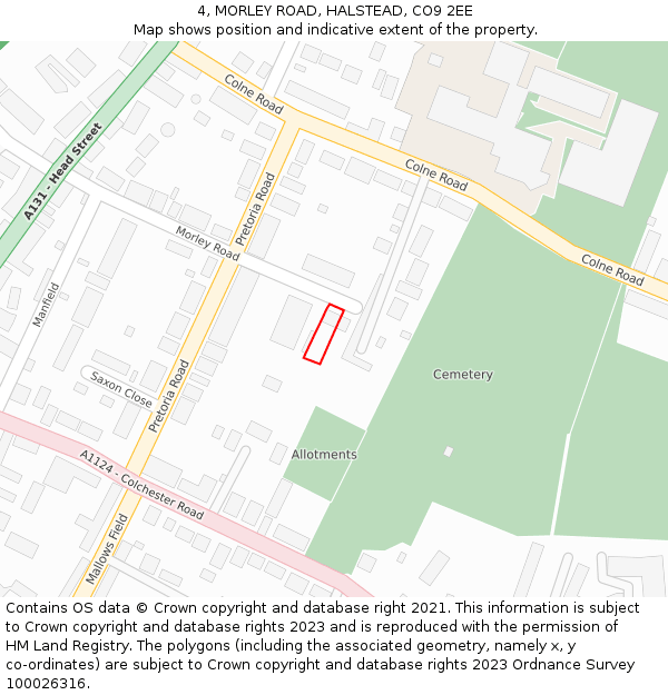 4, MORLEY ROAD, HALSTEAD, CO9 2EE: Location map and indicative extent of plot