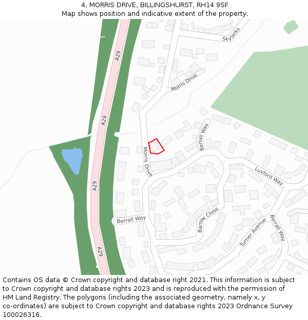 4, MORRIS DRIVE, BILLINGSHURST, RH14 9SF: Location map and indicative extent of plot