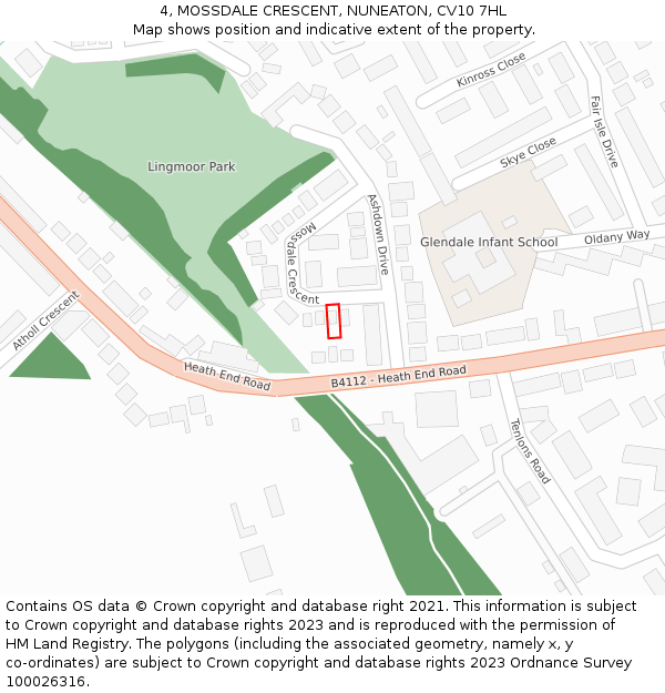 4, MOSSDALE CRESCENT, NUNEATON, CV10 7HL: Location map and indicative extent of plot