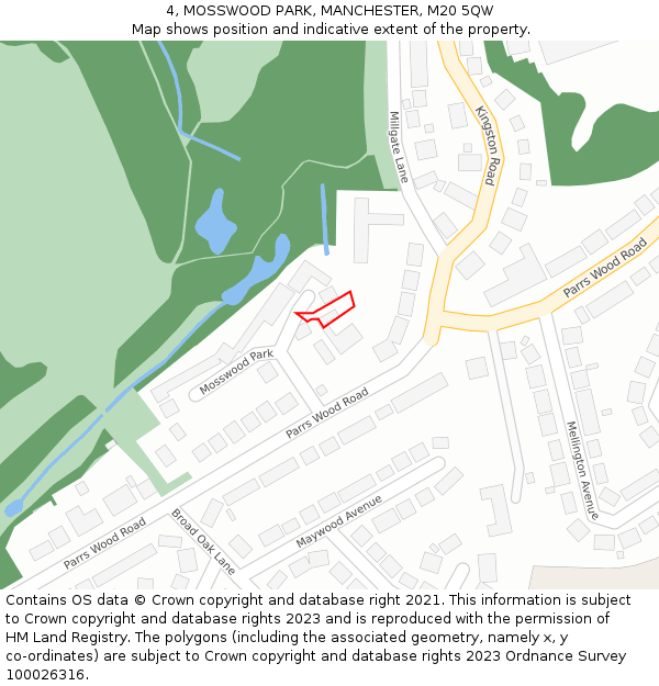 4, MOSSWOOD PARK, MANCHESTER, M20 5QW: Location map and indicative extent of plot