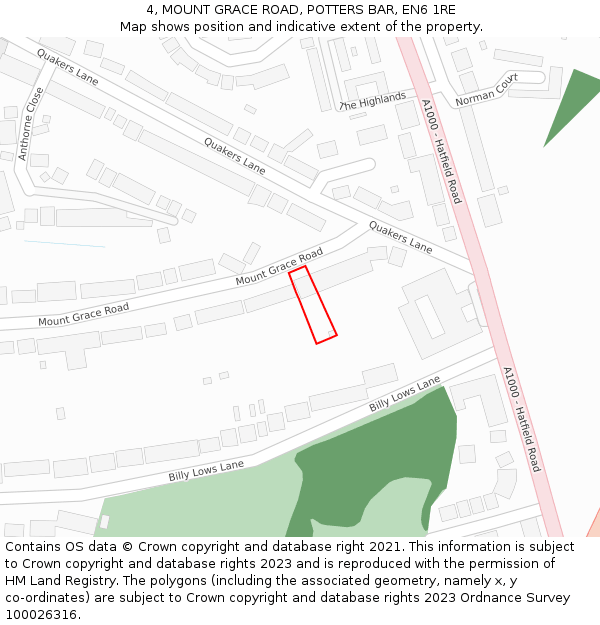 4, MOUNT GRACE ROAD, POTTERS BAR, EN6 1RE: Location map and indicative extent of plot