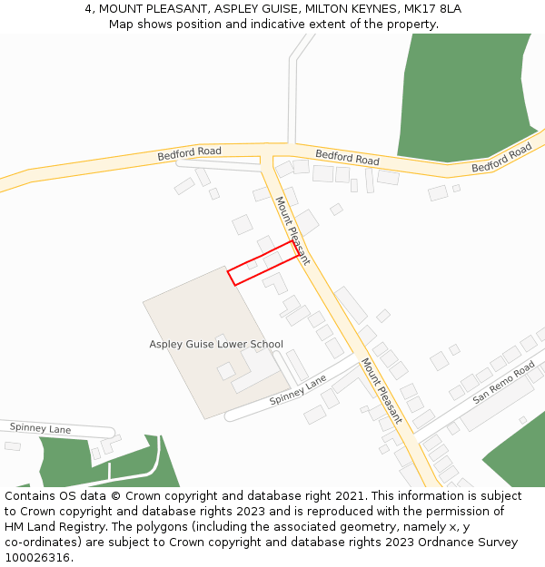 4, MOUNT PLEASANT, ASPLEY GUISE, MILTON KEYNES, MK17 8LA: Location map and indicative extent of plot