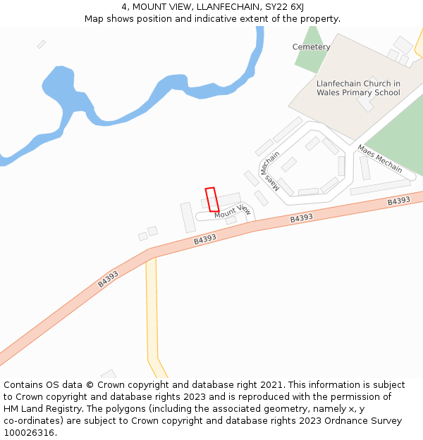 4, MOUNT VIEW, LLANFECHAIN, SY22 6XJ: Location map and indicative extent of plot