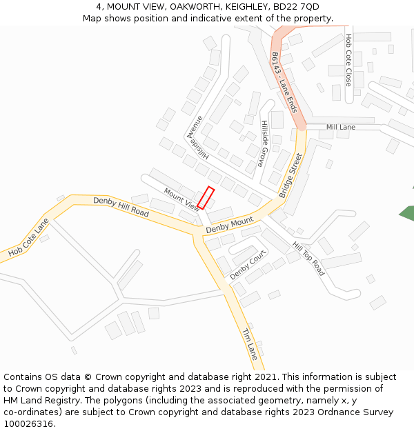 4, MOUNT VIEW, OAKWORTH, KEIGHLEY, BD22 7QD: Location map and indicative extent of plot