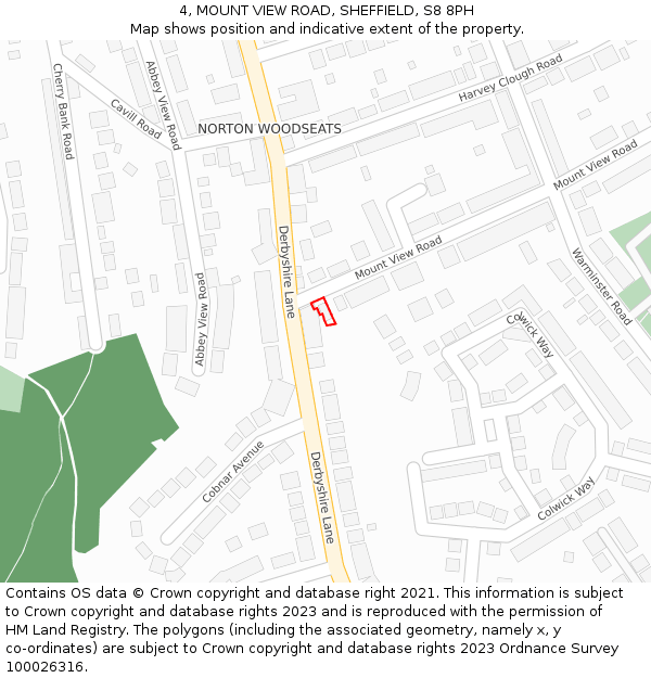 4, MOUNT VIEW ROAD, SHEFFIELD, S8 8PH: Location map and indicative extent of plot