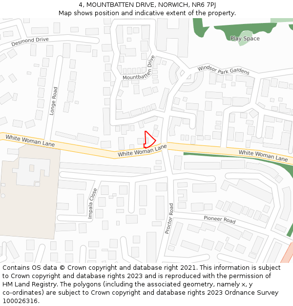 4, MOUNTBATTEN DRIVE, NORWICH, NR6 7PJ: Location map and indicative extent of plot