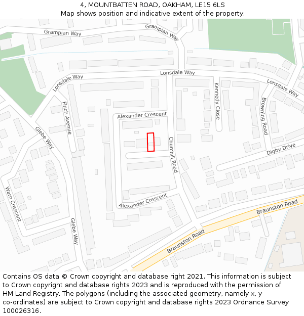 4, MOUNTBATTEN ROAD, OAKHAM, LE15 6LS: Location map and indicative extent of plot