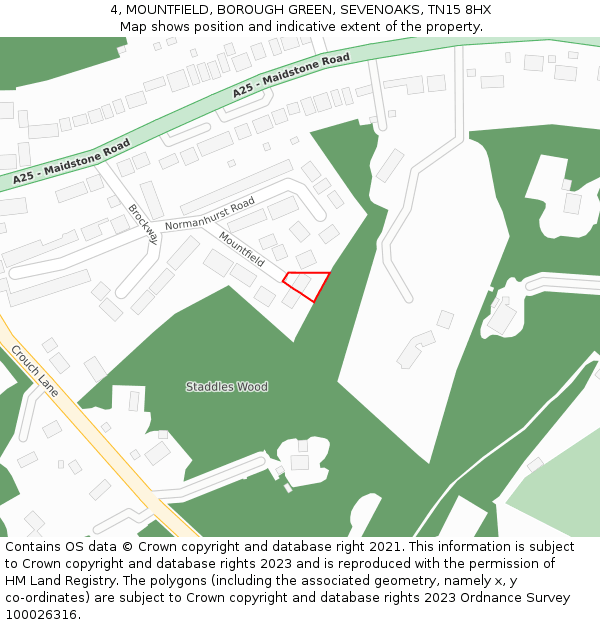 4, MOUNTFIELD, BOROUGH GREEN, SEVENOAKS, TN15 8HX: Location map and indicative extent of plot