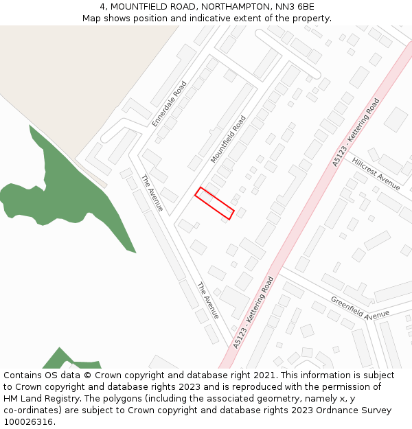 4, MOUNTFIELD ROAD, NORTHAMPTON, NN3 6BE: Location map and indicative extent of plot